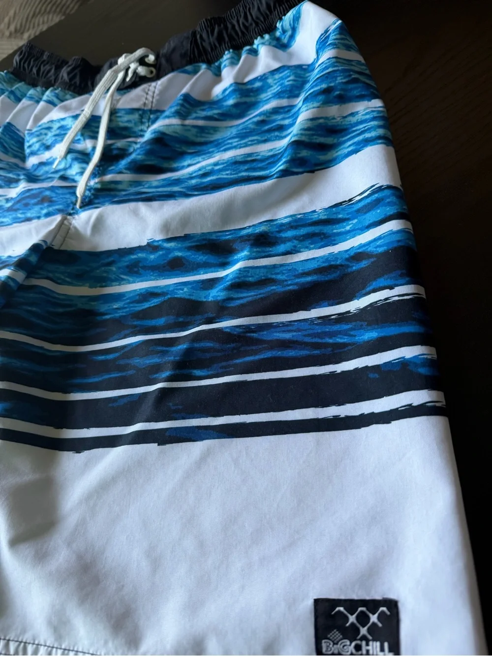 Big Chill Boys Blue & White Striped Swim Trunks